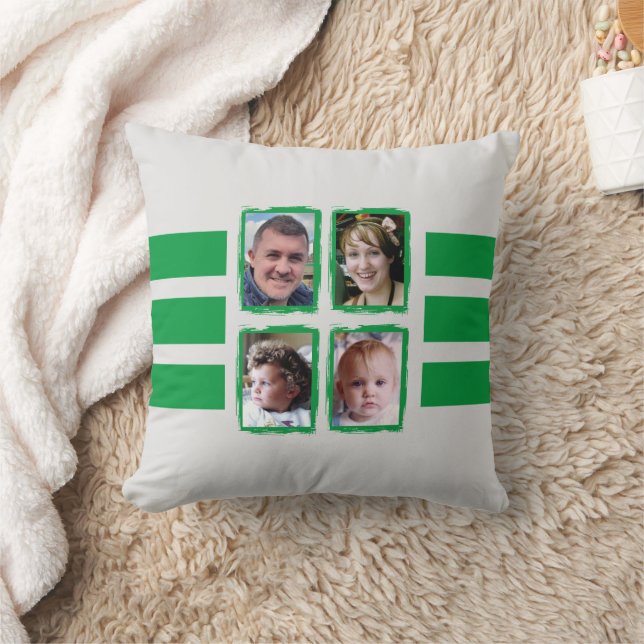 8 photo stripes green double sided throw pillow (Blanket)