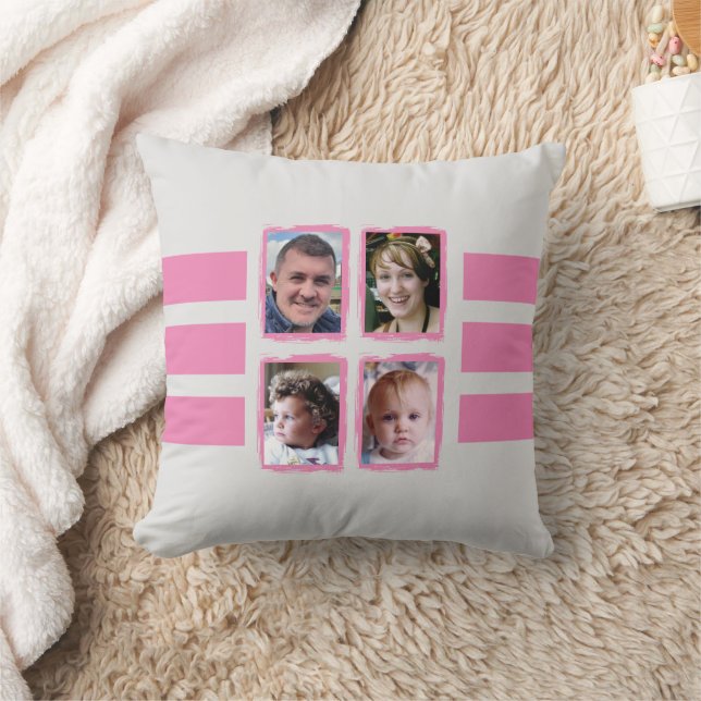 8 photo stripes pink double sided throw pillow (Blanket)