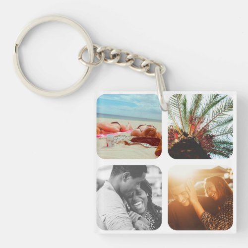 8 Photo Template Double Sided Grid Rounded White Keychain