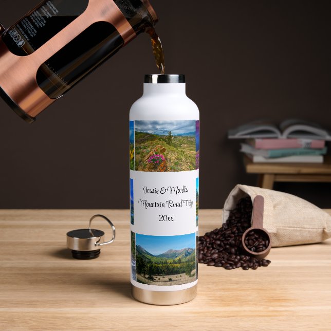 8 Photo Template Personalize Text Vacuum Sealed Water Bottle (Coffee)