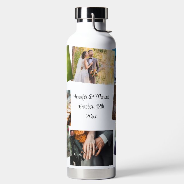 8 Photo Wedding Template Personalize Text Hot Cold Water Bottle (Left)