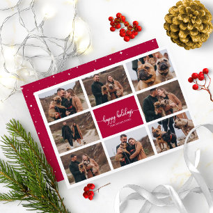 8 Photos Happy Holidays Modern Collage Christmas Invitation