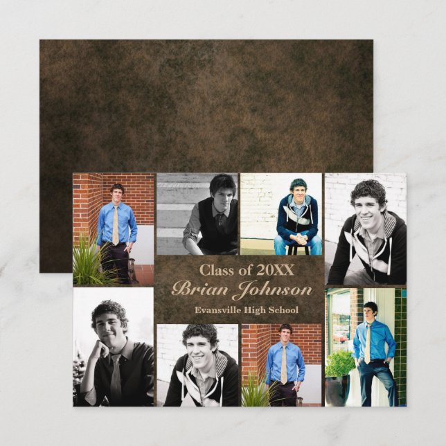 8 Photos Leather - 3x5 Graduation Announcement (Front/Back)