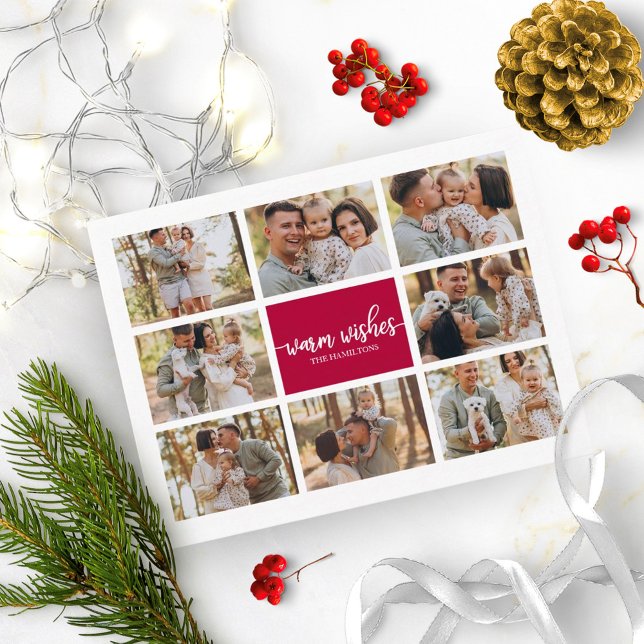 8 Photos Warm Wishes Modern Collage Christmas Postcard (Creator Uploaded)