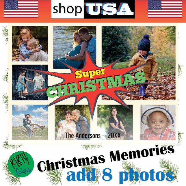 8 Picture Family Photo ✨  Collage Christmas Holiday Card (Creator Uploaded)