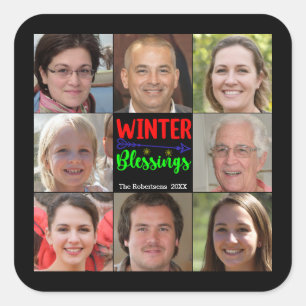 8 Picture Family Photo ✨ Collage Custom Christmas Square Sticker