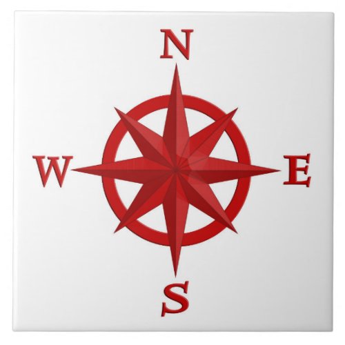 8_Point Compass Rose Deep Red and White Tile