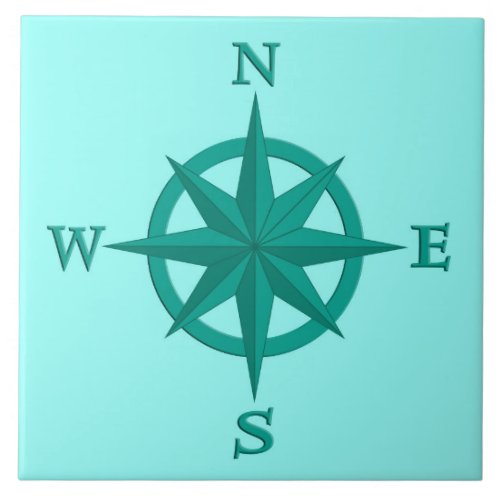 8_Point Compass Rose Turquoise and Aqua Ceramic Tile