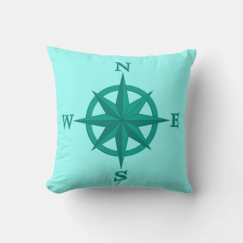 8_Point Compass Rose Turquoise and Aqua Throw Pillow