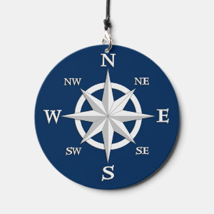 8-Point Compass Rose, White and Navy Blue Wind Chime