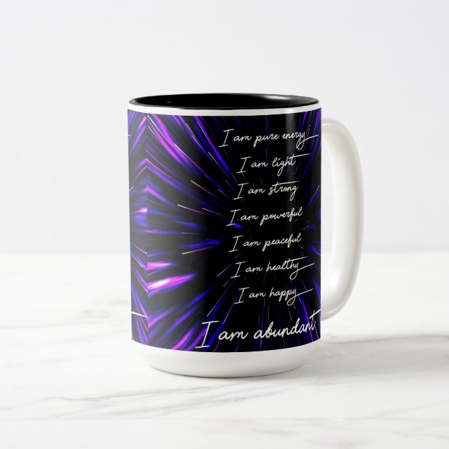 8 Positive Affirmations for Abundance Two-Tone Coffee Mug (Front Right)