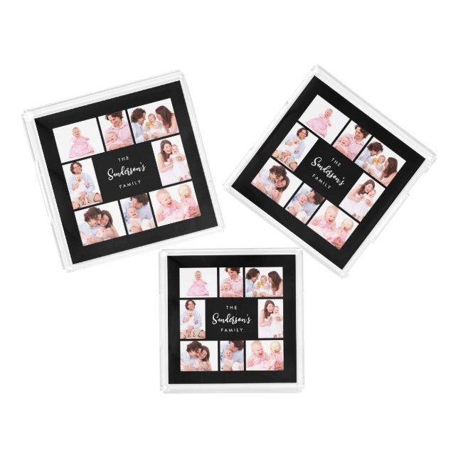 8 Sections Family Photo in Black Frame Acrylic Tray (Set)