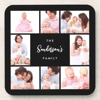 8 Sections Family Photo in Black Frame Beverage Coaster