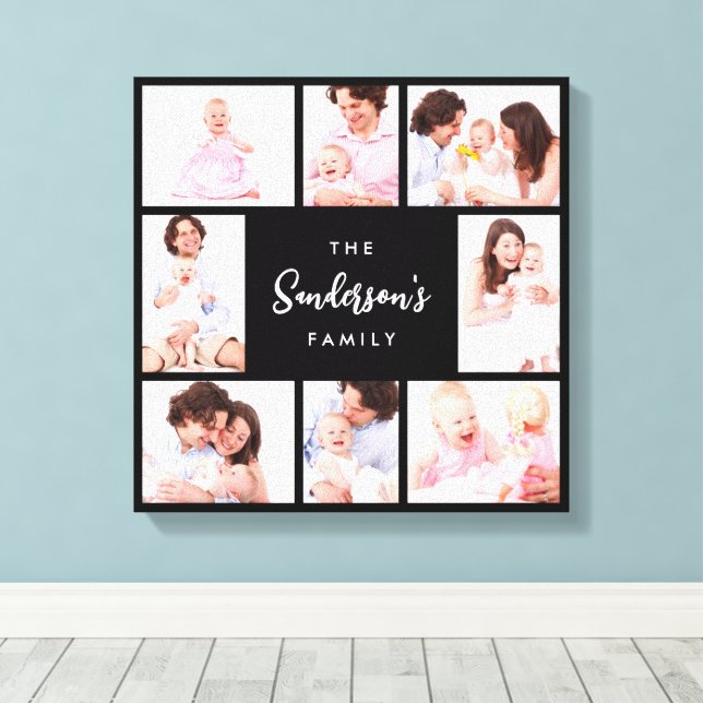 8 Sections Family Photo in Black Frame Canvas Print (Insitu(Wood Floor))