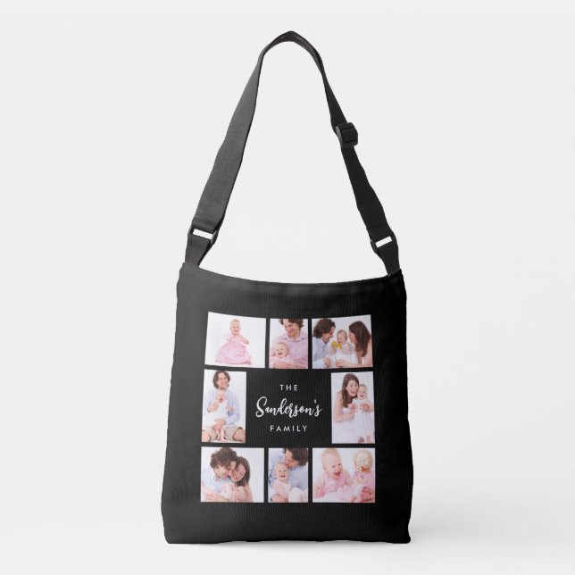8 Sections Family Photo in Black Frame Crossbody Bag (Front)