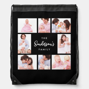 8 Sections Family Photo in Black Frame Drawstring Bag