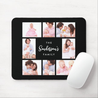 8 Sections Family Photo in Black Frame Mouse Pad