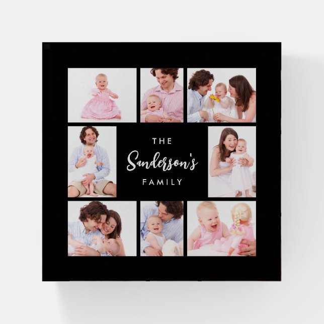 8 Sections Family Photo in Black Frame Paperweight (Front)
