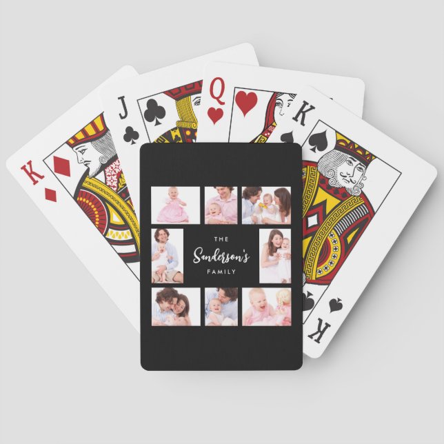 8 Sections Family Photo in Black Frame Poker Cards (Back)