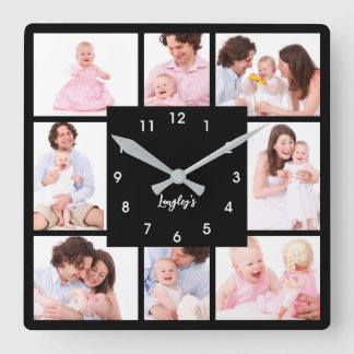 8 Sections Family Photo in Black Frame Square Wall Clock