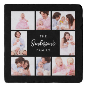 8 Sections Family Photo in Black Frame Trivet