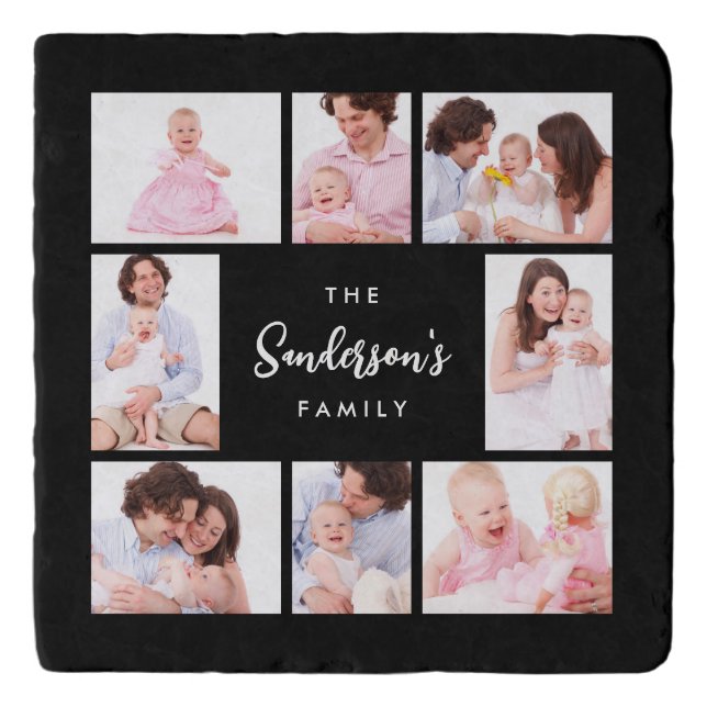 8 Sections Family Photo in Black Frame Trivet (Front)