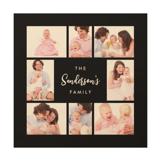 8 Sections Family Photo in Black Frame Wood Wall Art (Front)