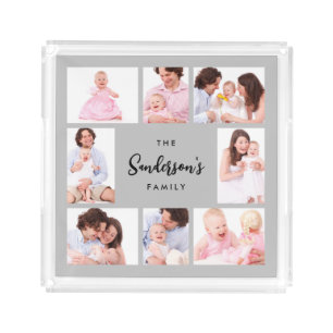 8 Sections Family Photo in Gray Frame Acrylic Tray