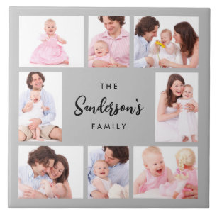 8 Sections Family Photo in Gray Frame Ceramic Tile