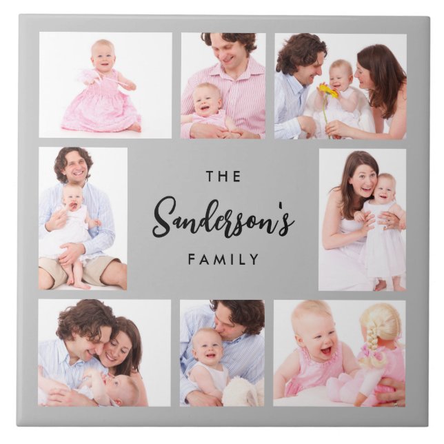 8 Sections Family Photo in Gray Frame Ceramic Tile (Front)