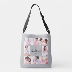 8 Sections Family Photo in Gray Frame Crossbody Bag