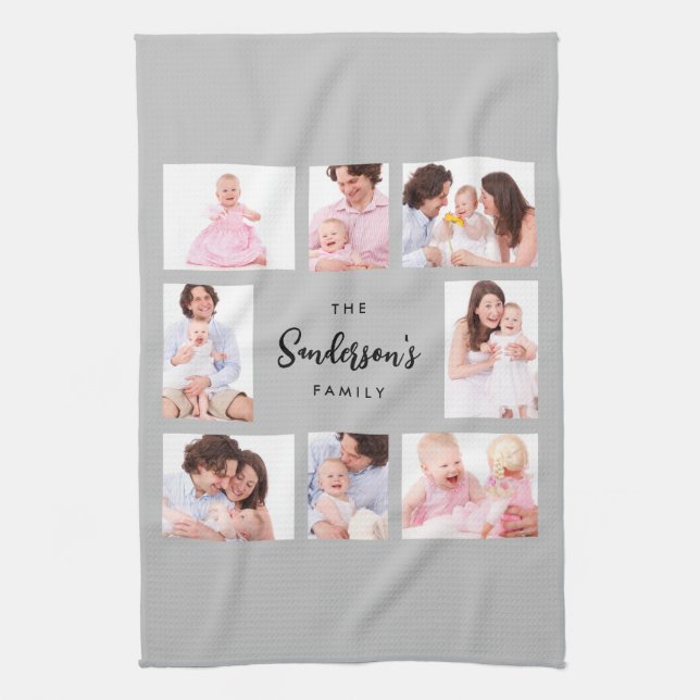 8 Sections Family Photo in Gray Frame Kitchen Towel (Vertical)