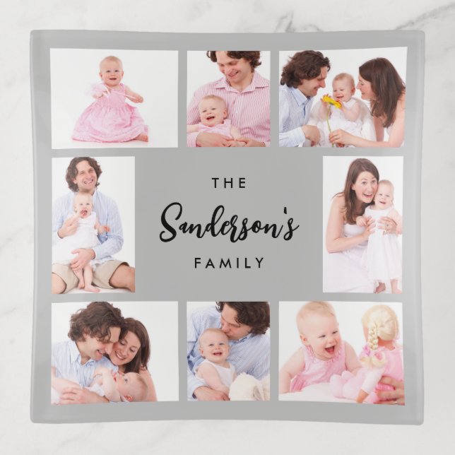 8 Sections Family Photo in Gray Frame Trinket Tray (Front)