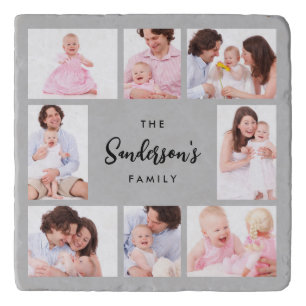 8 Sections Family Photo in Gray Frame Trivet