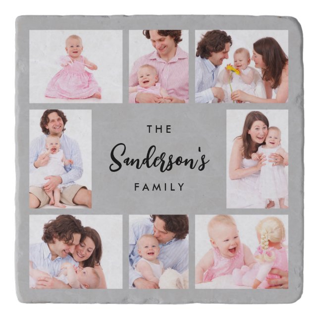 8 Sections Family Photo in Gray Frame Trivet (Front)