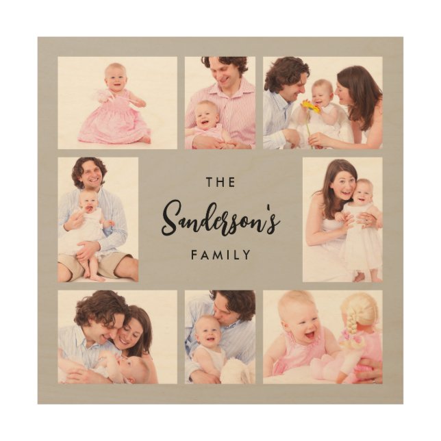 8 Sections Family Photo in Gray Frame Wood Wall Art (Front)