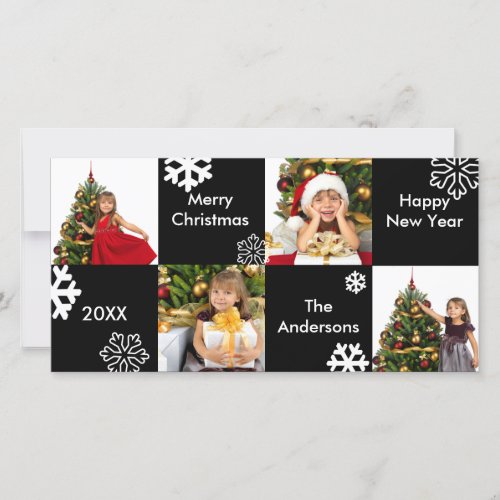 8 Squares Black White Snow_ Christmas Photo Card