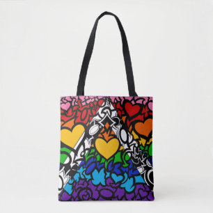 8-Sripe Rainbow Queer Ally Pride Squiggle Tote Bag