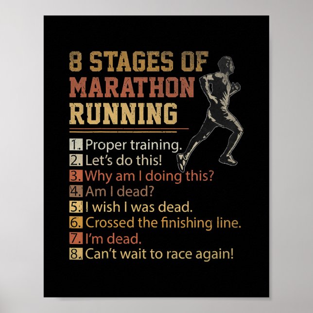 8 Stages of Marathon Running Cross Country Race Poster (Front)
