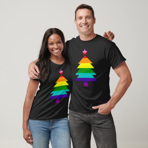 8 Stripes LGBT Pride Flag Rainbow Christmas Tree T_Shirt