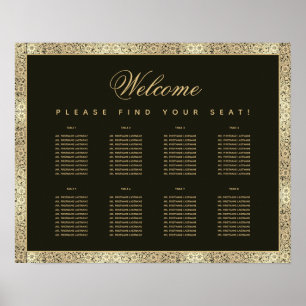 8 Table Black Gold Elegant Vintage Seating Chart