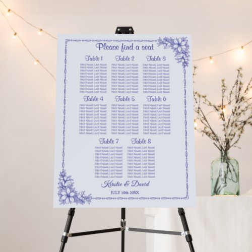 8 Table Blue Ornate Floral Wedding Seating Chart Foam Board