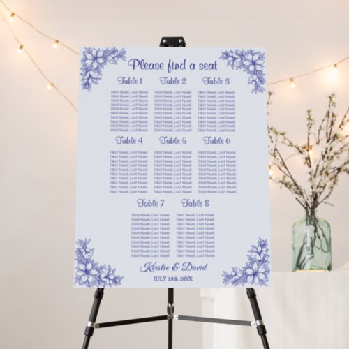 8 Table Blue Ornate Floral Wedding Seating Chart Foam Board