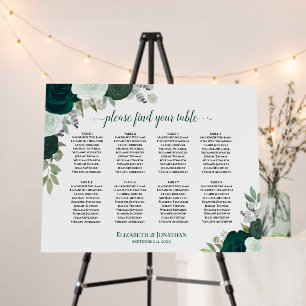 8 Table Emerald Green Roses Wedding Seating Chart Foam Board