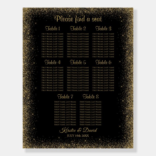 8 Table Gold Faux Glitter Effect Seating Chart Foam Board (Front)