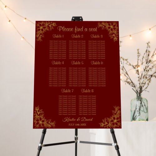 8 Table Gold Ornate Floral Seating Chart Foam Board
