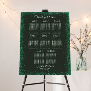 8 Table Green Faux Glitter Seating Chart Foam Board