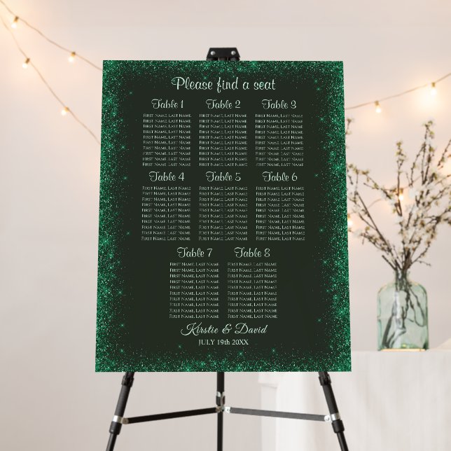 8 Table Green Faux Glitter Seating Chart Foam Board (In Situ (Stand))