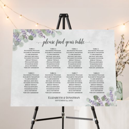 8 Table Lavender Eucalyptus Wedding Seating Chart Foam Board