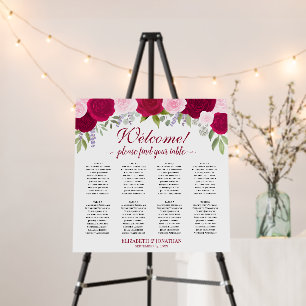 8 Table Magenta & Pink Roses Wedding Seating Chart Foam Board